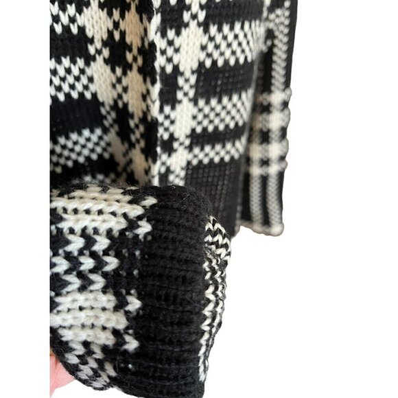 Women's John Fashion Small-Medium  Open Front Black & White Wool Blend Sweater - Picture 3 of 5